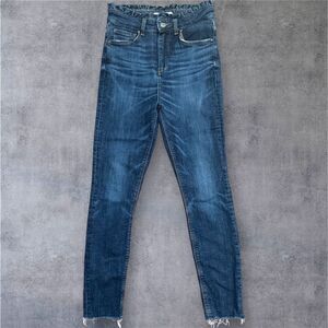 Zara Z1975 Paperbag High Rise Skinny Jeans Blue Ruffle Raw Hem Size 4
